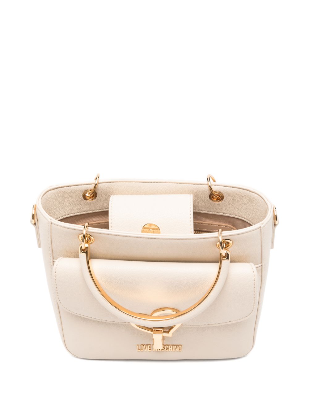 LOVE MOSCHINO Borsa a mano tote avorio in ecopelle con tasca esterna 