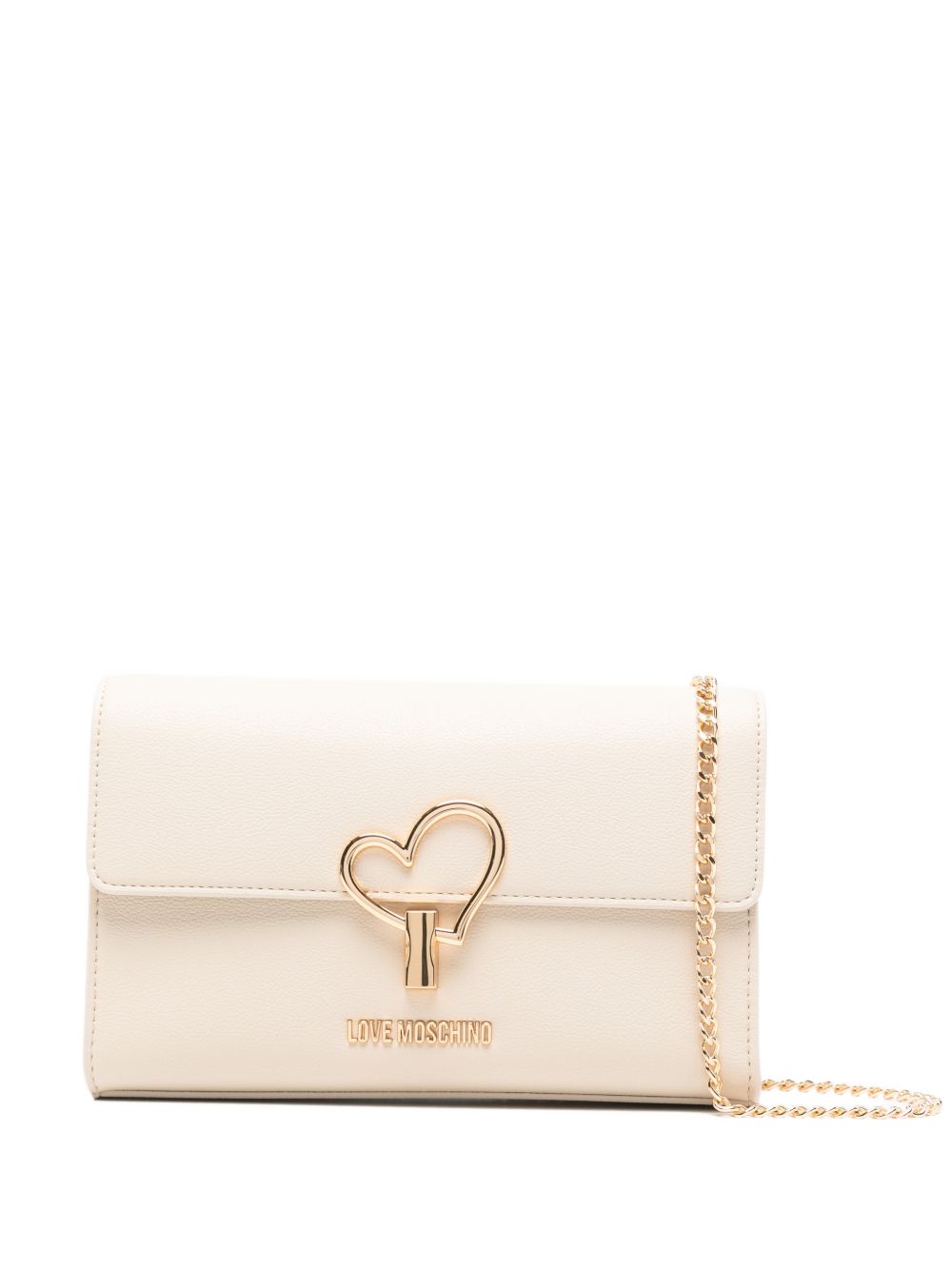 LOVE MOSCHINO Borsa avorio in ecopelle con clip e placca dorata 