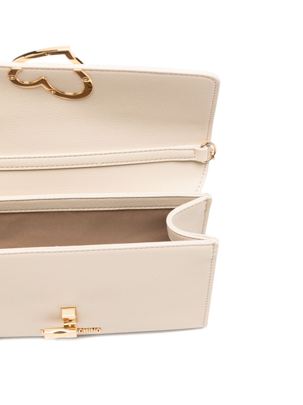 LOVE MOSCHINO Borsa avorio in ecopelle con clip e placca dorata 