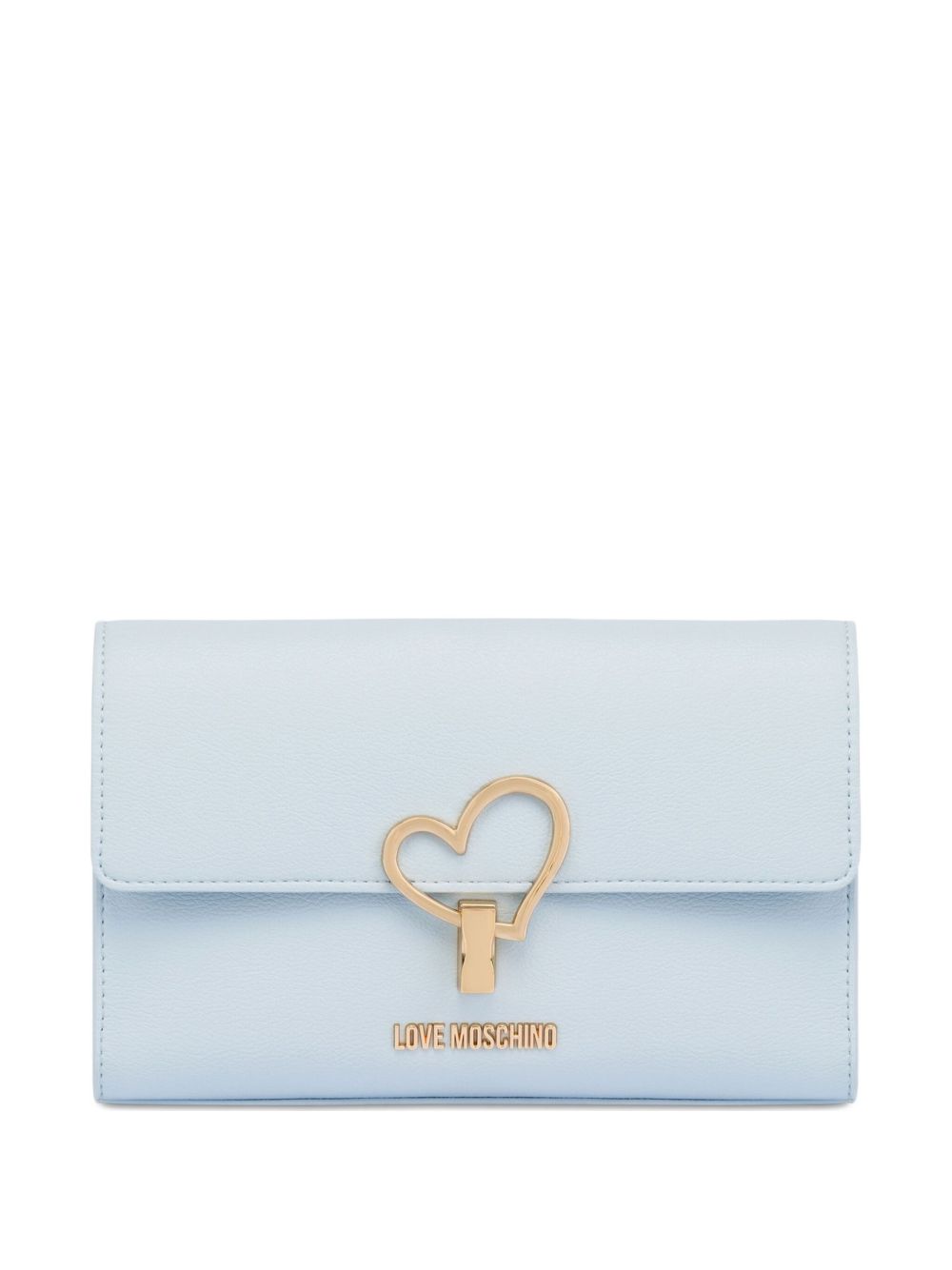 LOVE MOSCHINO Borsa a tracolla celeste in ecopelle con clip e placca dorata 