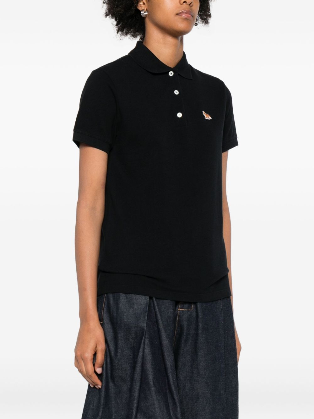 MAISON KITSUNE Polo con logo ricamato nera 