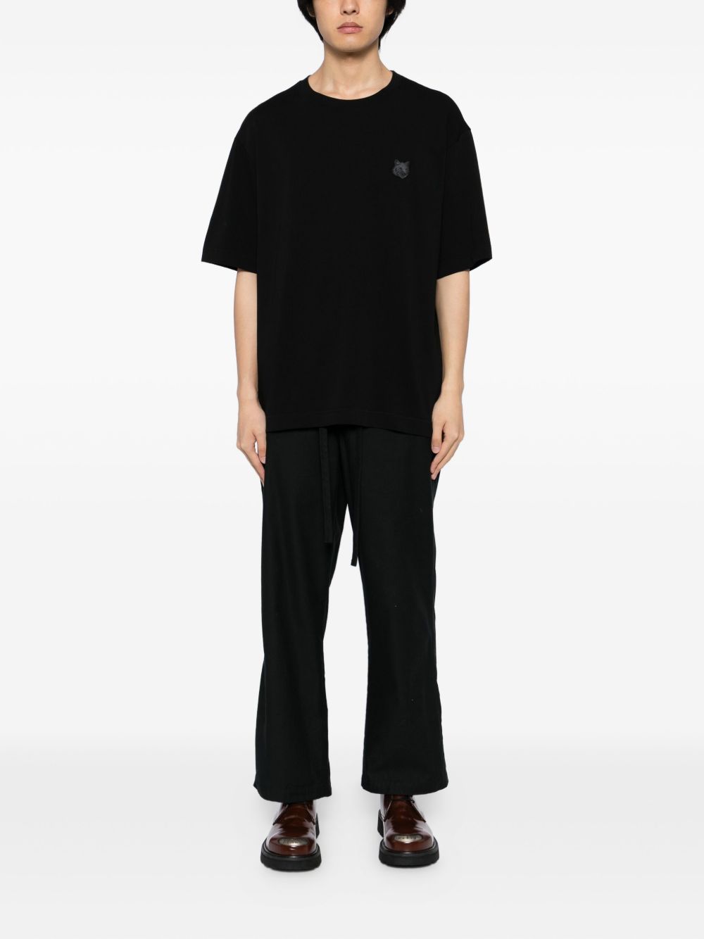 MAISON KITSUNE T-shirt a maniche corte nera in cotone con logo 
