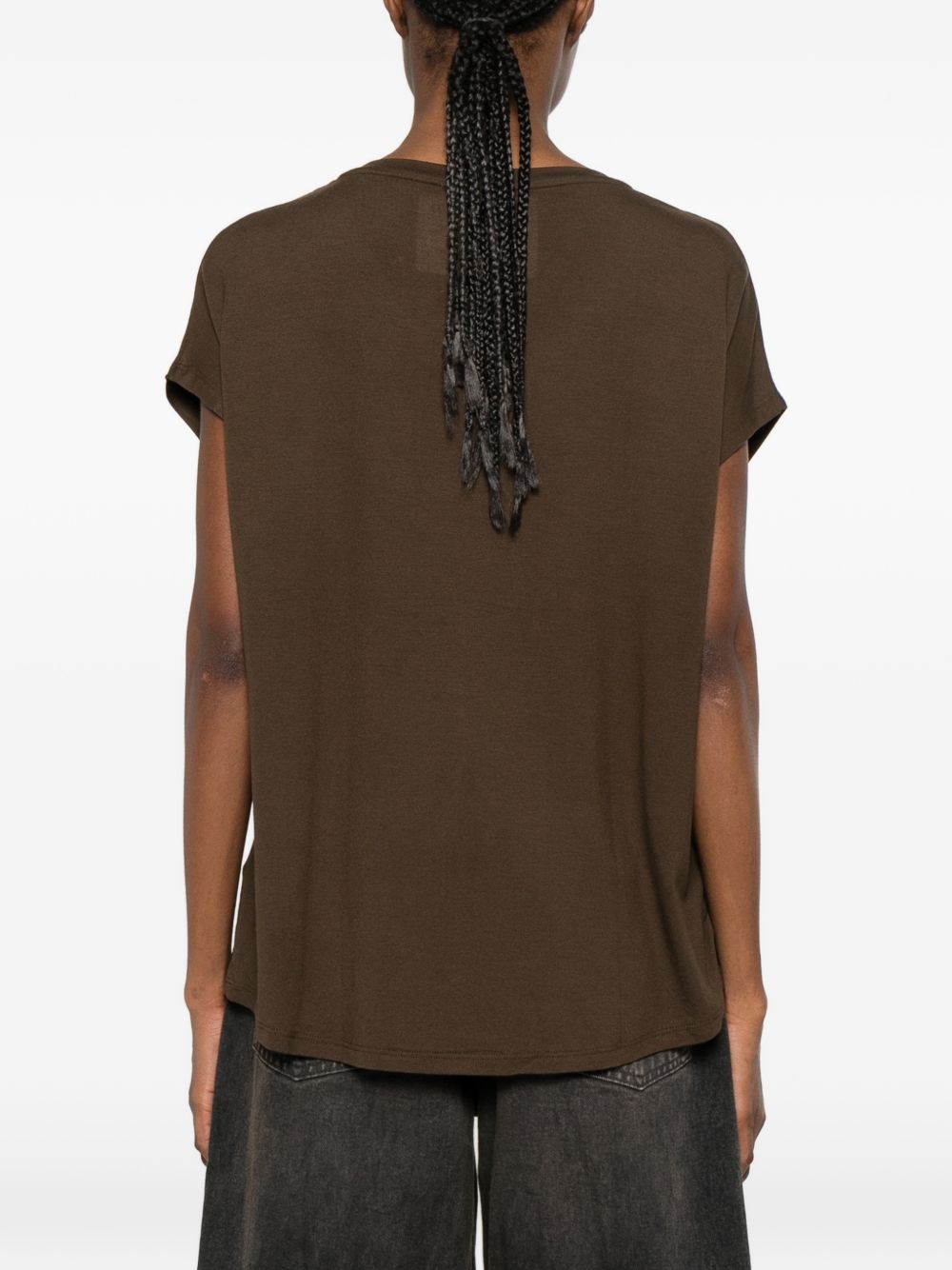 MAJESTIC FILATURES T-shirt morbida con scollo a V marrone 