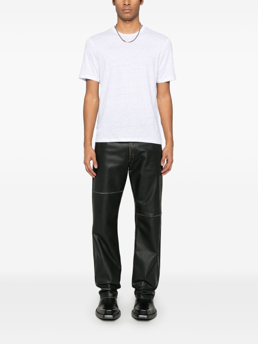MAJESTIC FILATURES T-shirt a  maniche corte in lino elasticizzato bianco 