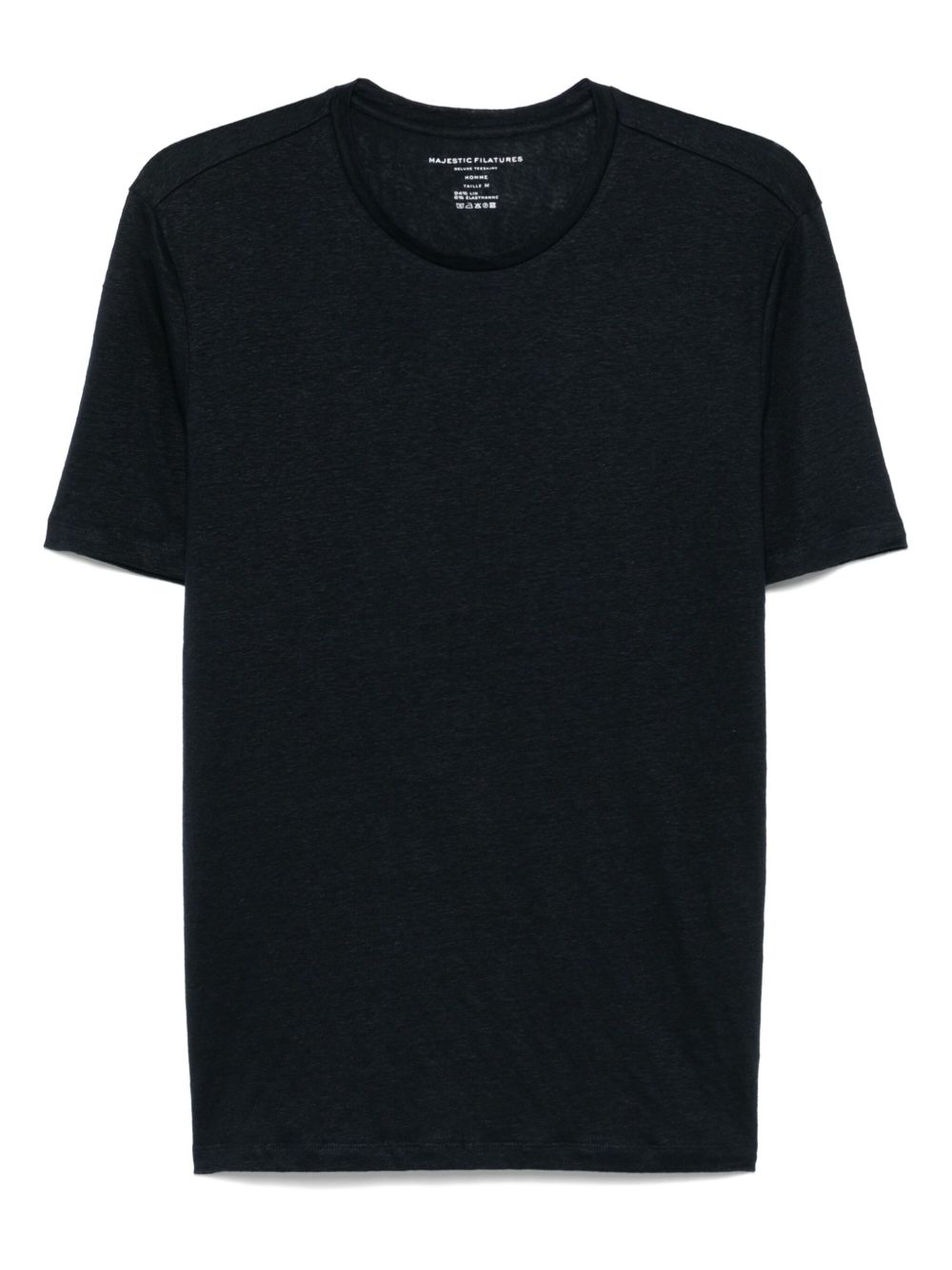 MAJESTIC FILATURES T-shirt girocollo in lino elasticizzato blu navy 