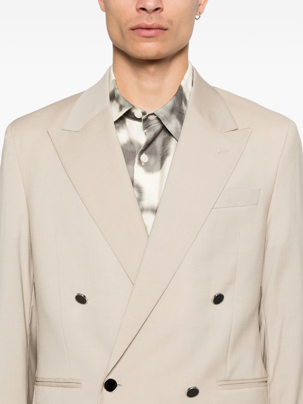 MANUEL RITZ Blazer doppiopetto in lana elasticizzata beige con bottoni a contrasto 