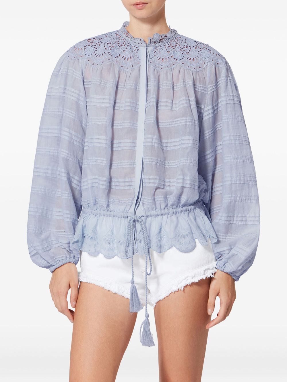 MARANT ETOILE Blusa azzurra in cotone con colletto ricamato 