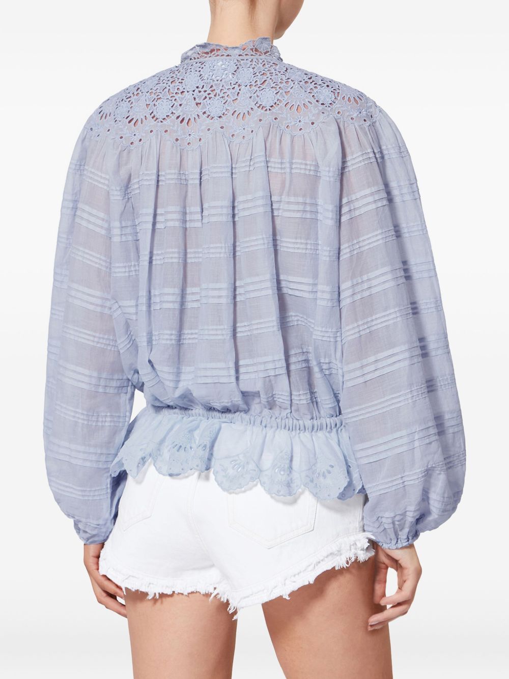 MARANT ETOILE Blusa azzurra in cotone con colletto ricamato 