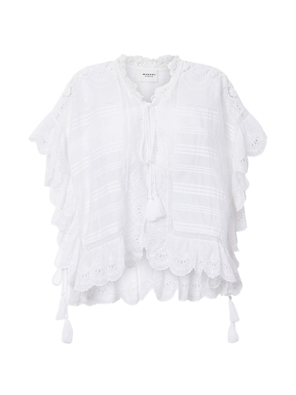 MARANT ETOILE Top Payton in stile caftano in cotone e pizzo floreale bianco 