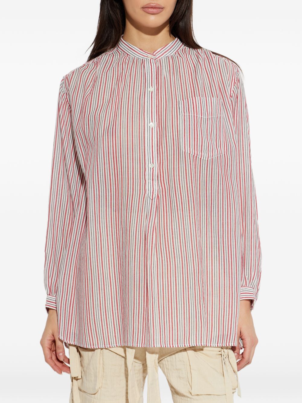 MARANT ETOILE Blusa Sapha a righe con bottoncini e collo alla coreana 
