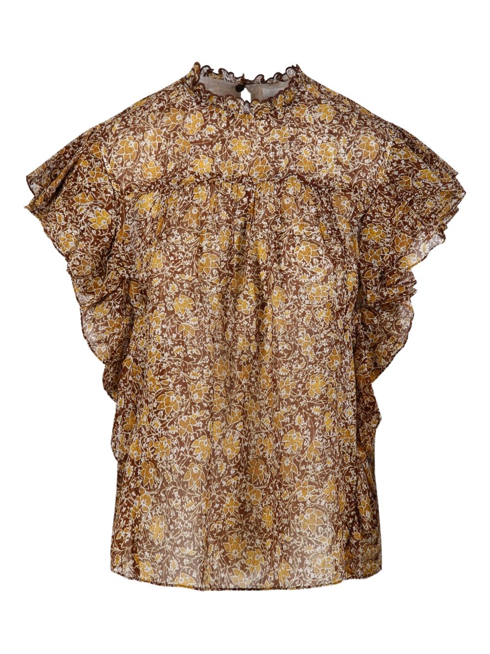 MARANT ETOILE Top in cotone marrone con stampa floreale 