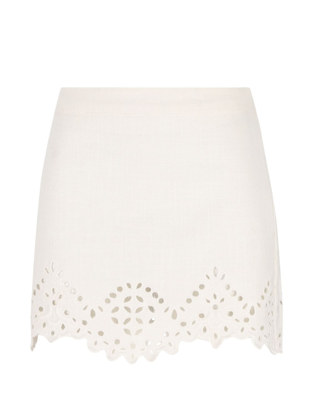 MARANT ETOILE Minigonna bianca con bordo a occhielli e orlo smerlato 