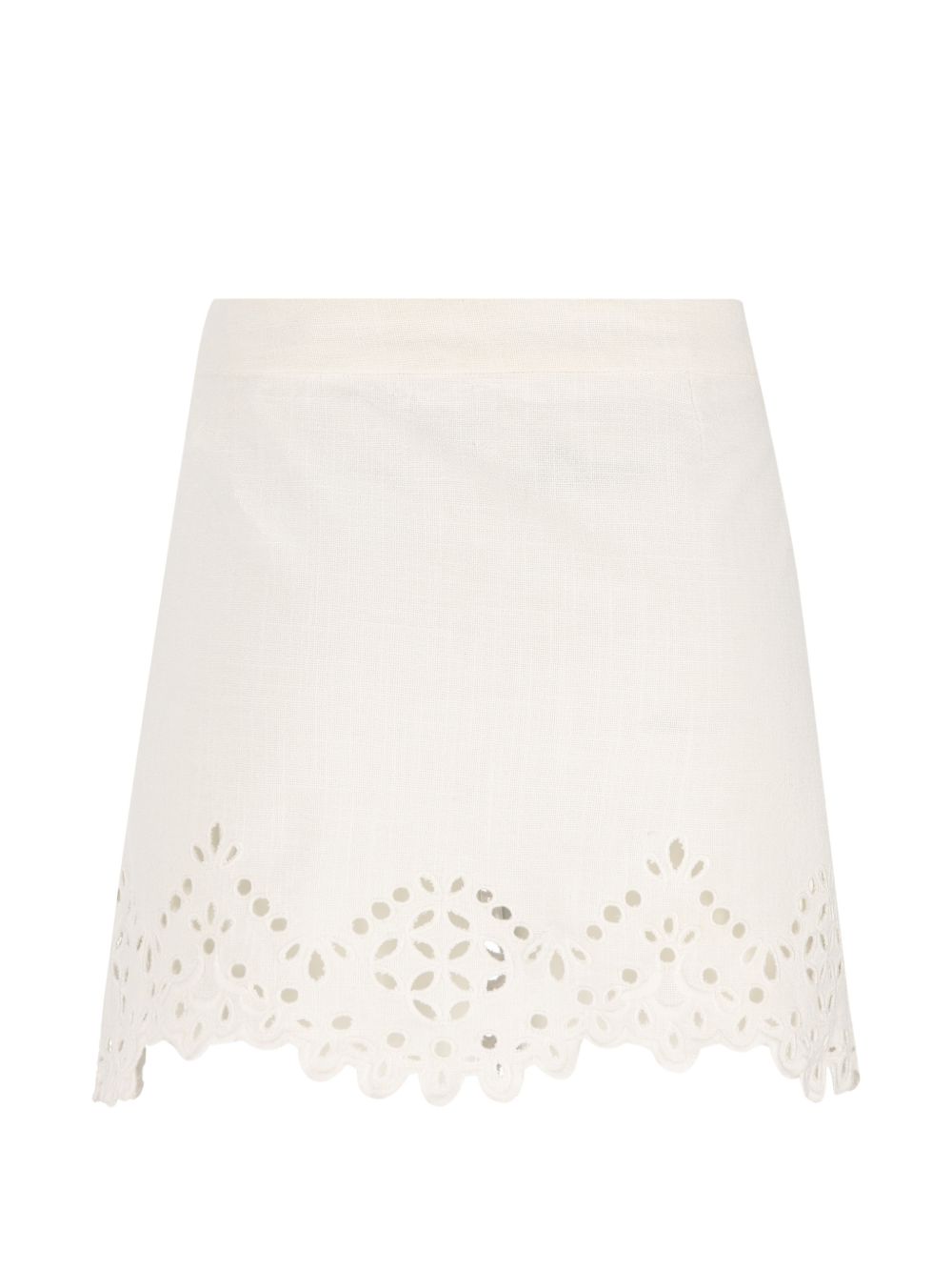 MARANT ETOILE Minigonna bianca con bordo a occhielli e orlo smerlato 