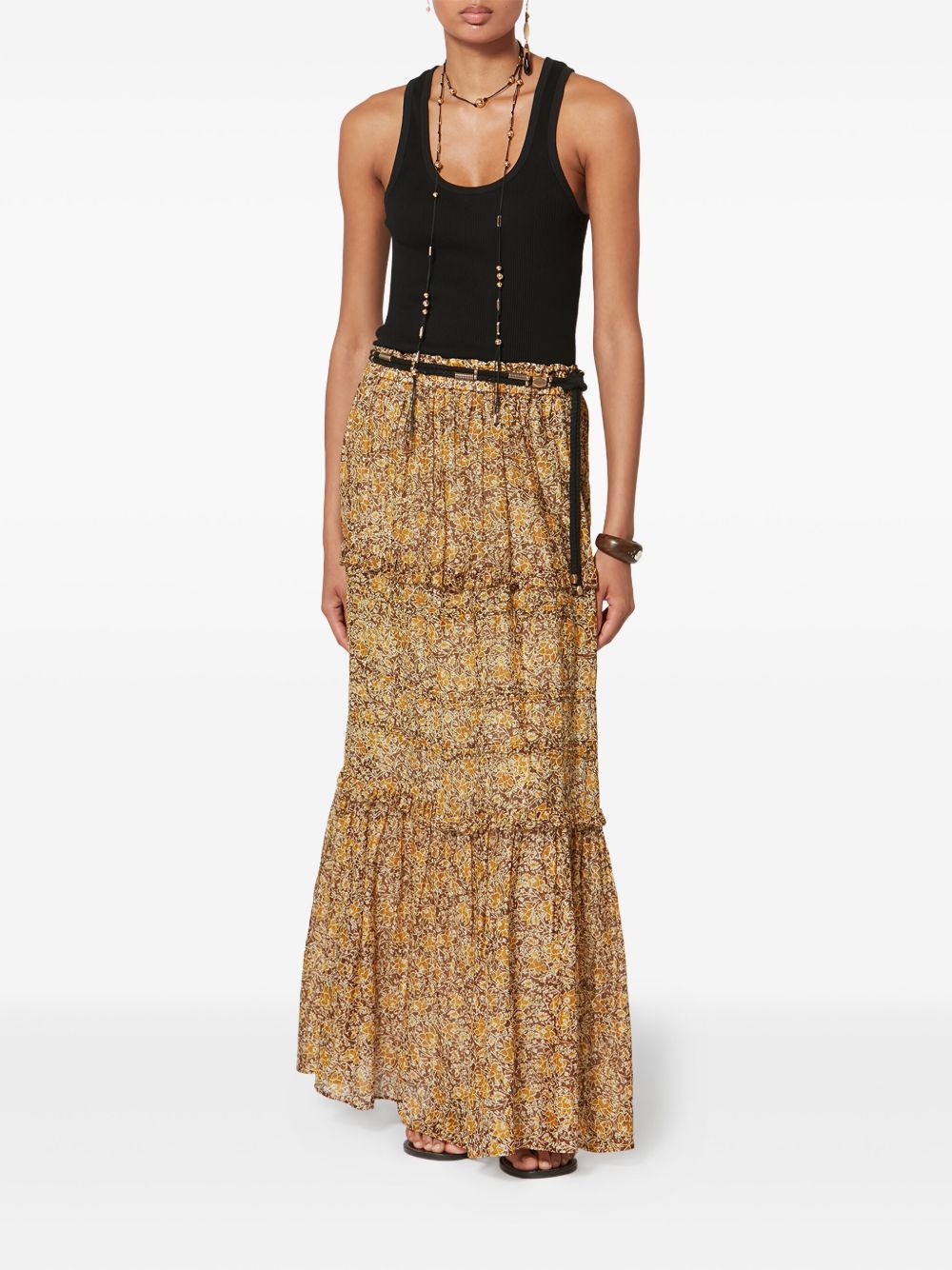 MARANT ETOILE Gonna lunga giallo senape in cotone con stampa floreale 