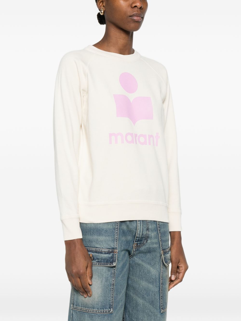 MARANT ETOILE Felpa ecru con logo rosa 