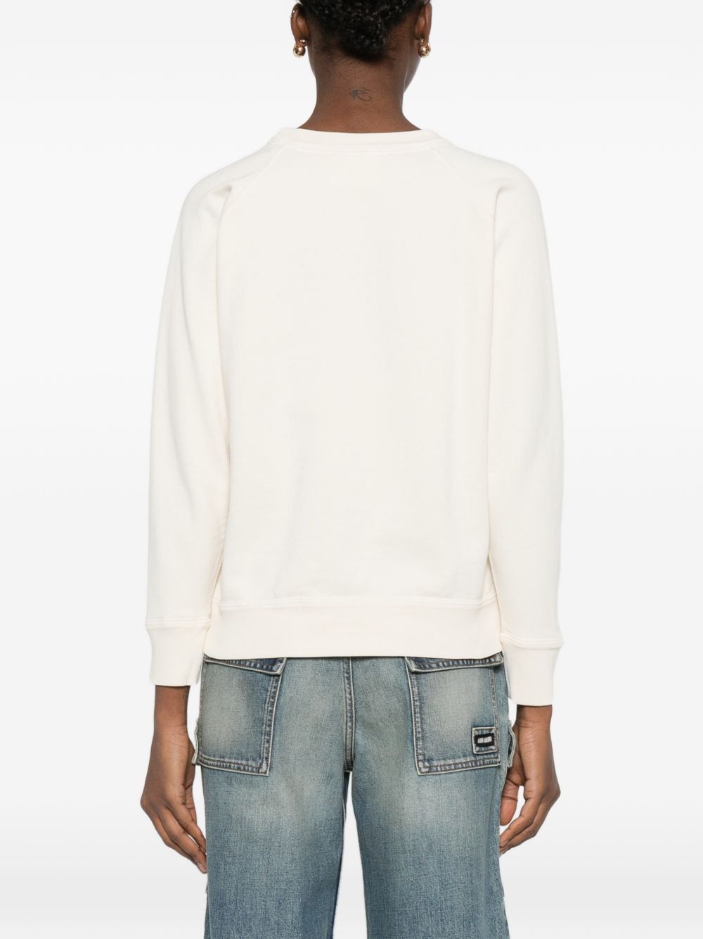 MARANT ETOILE Felpa ecru con logo rosa 