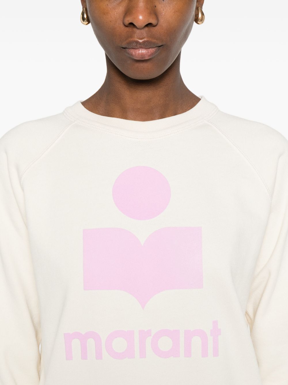 MARANT ETOILE Felpa ecru con logo rosa 