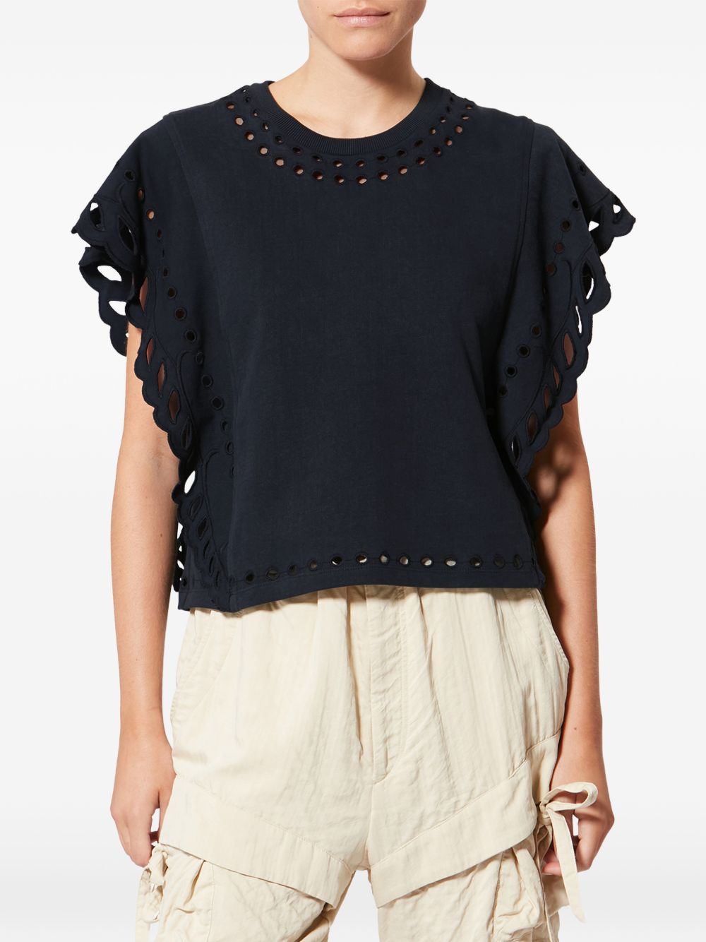 MARANT ETOILE T-shirt Odyle in cotone nero con rifiniture traforate 
