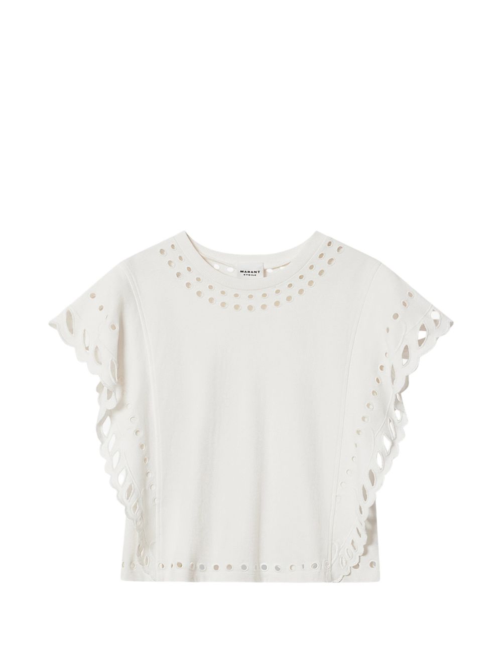 MARANT ETOILE T-shirt Odyle in cotone bianco con rifiniture traforate 