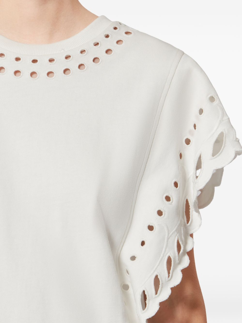MARANT ETOILE T-shirt Odyle in cotone bianco con rifiniture traforate 