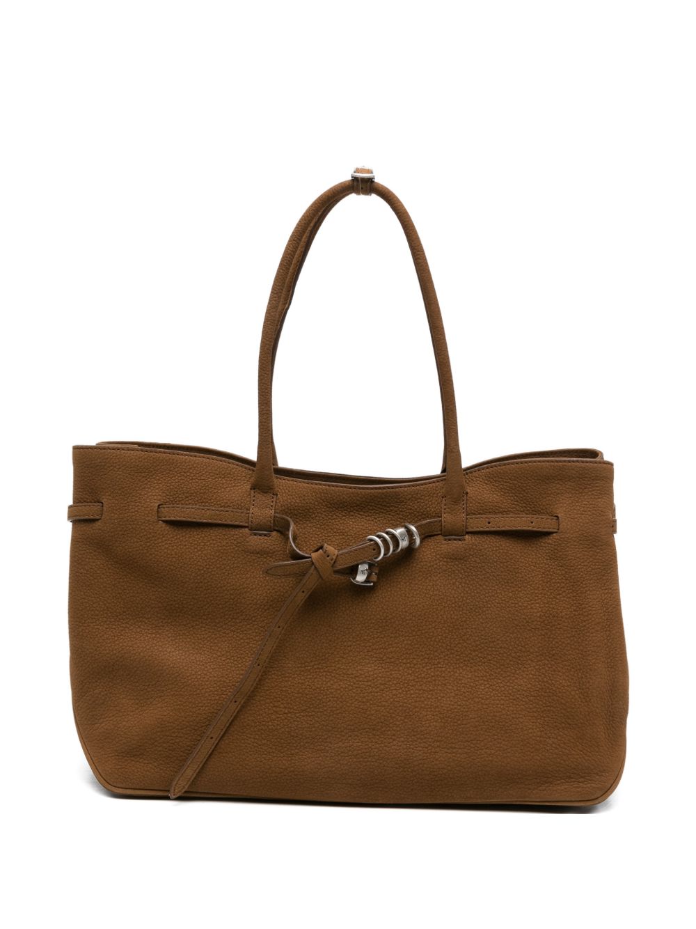 MARGESHERWOOD Borsa shopping in suede con logo impresso marrone 