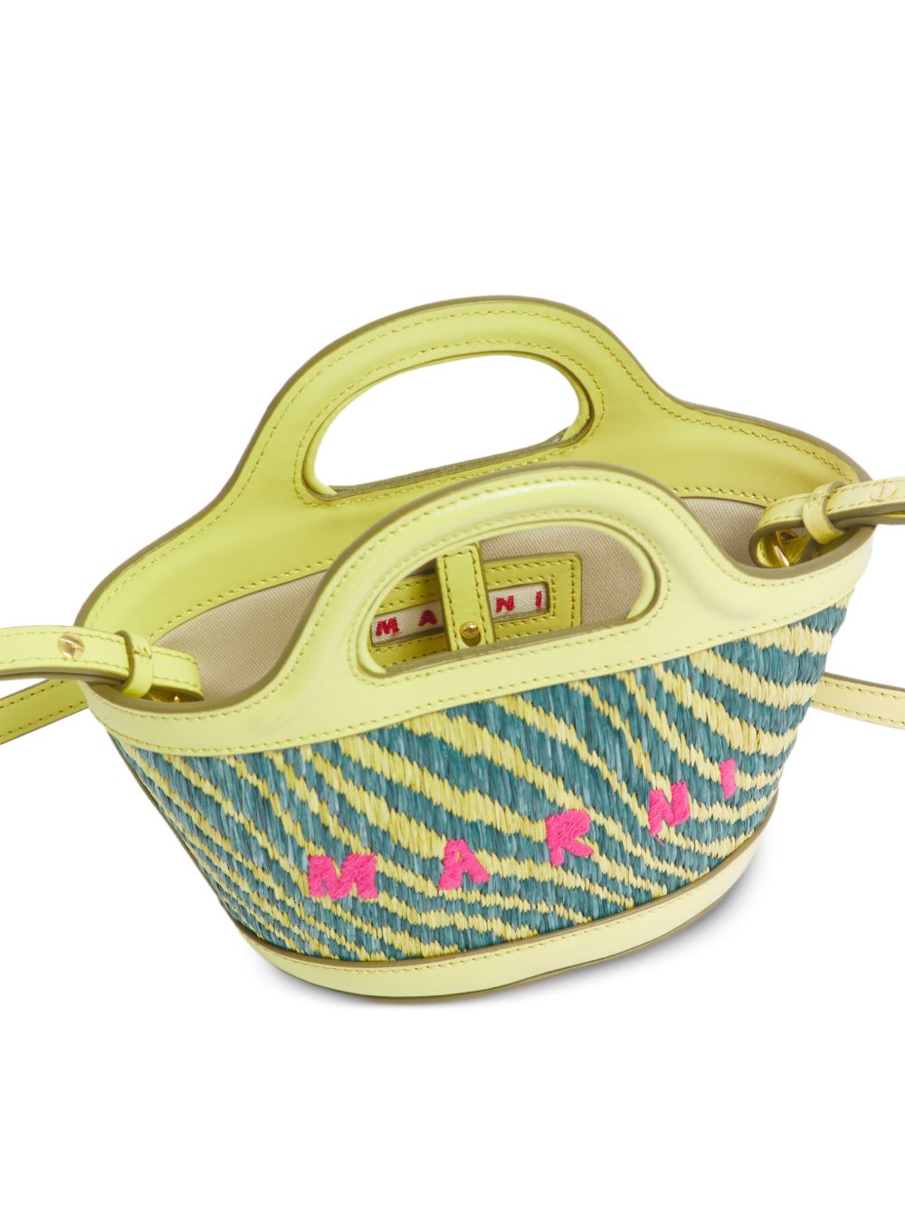 MARNI Borsa a mano verde con logo fucsia 