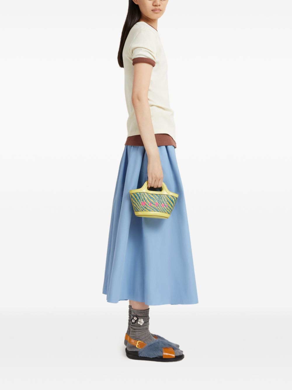 MARNI Borsa a mano verde con logo fucsia 