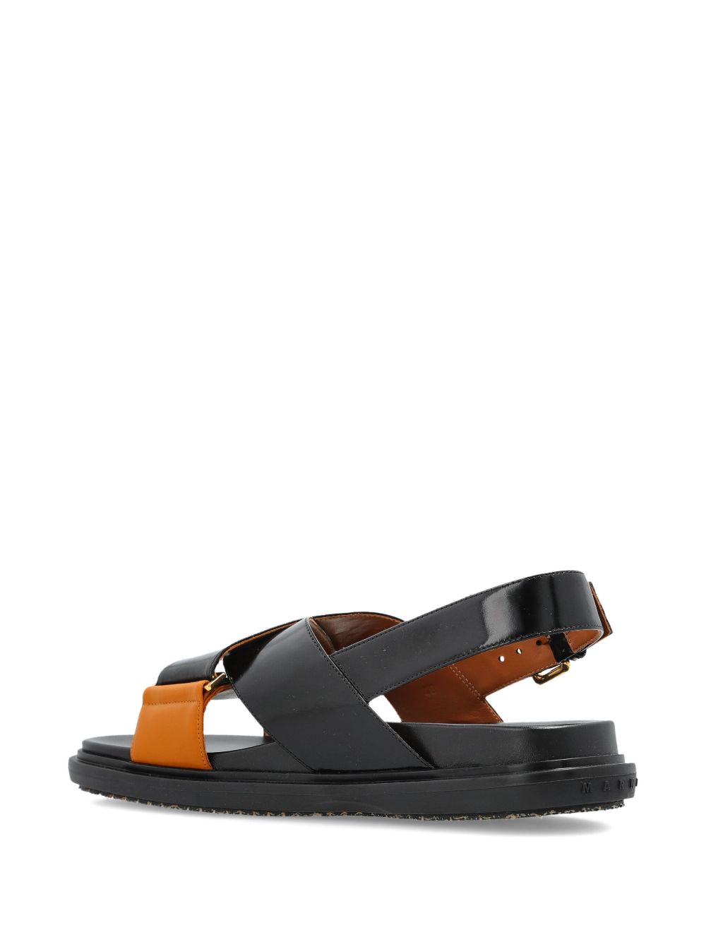 MARNI Sandali di pelle lucida nero e arancione 