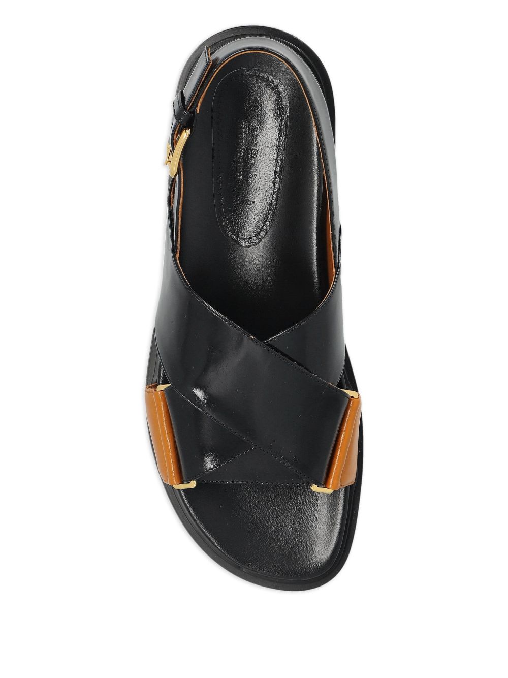 MARNI Sandali di pelle lucida nero e arancione 