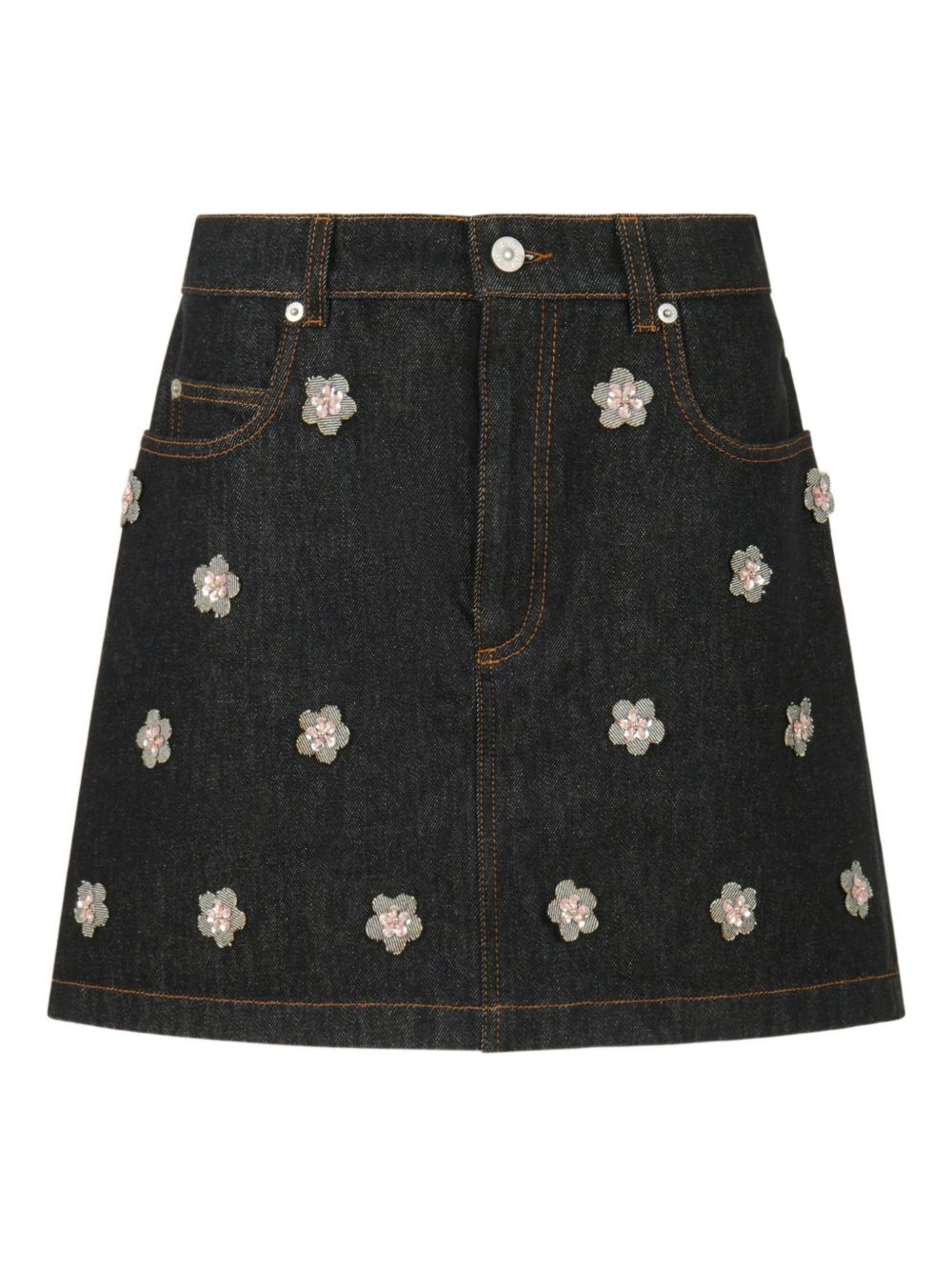 MARNI Mini gonna blu con ricami florali 