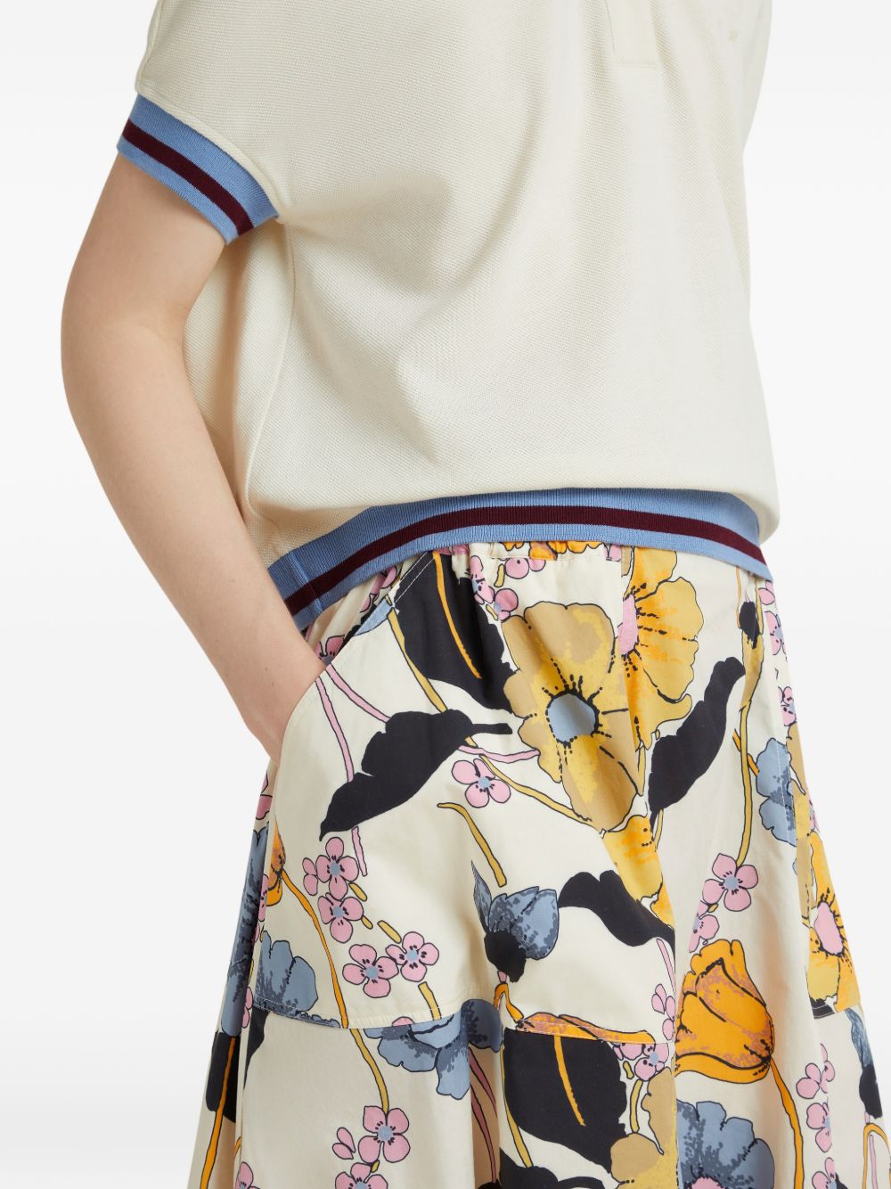 MARNI Gonna midi svasata rosa con stampa floreale 
