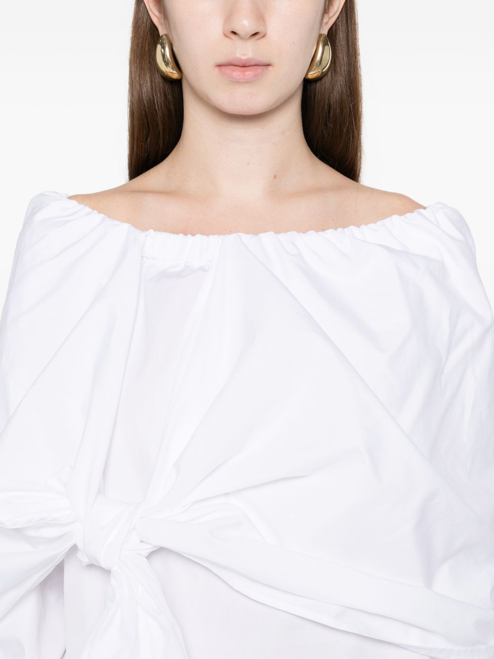 MAX MARA Camicia Curvone in cotone bianco con fiocco 