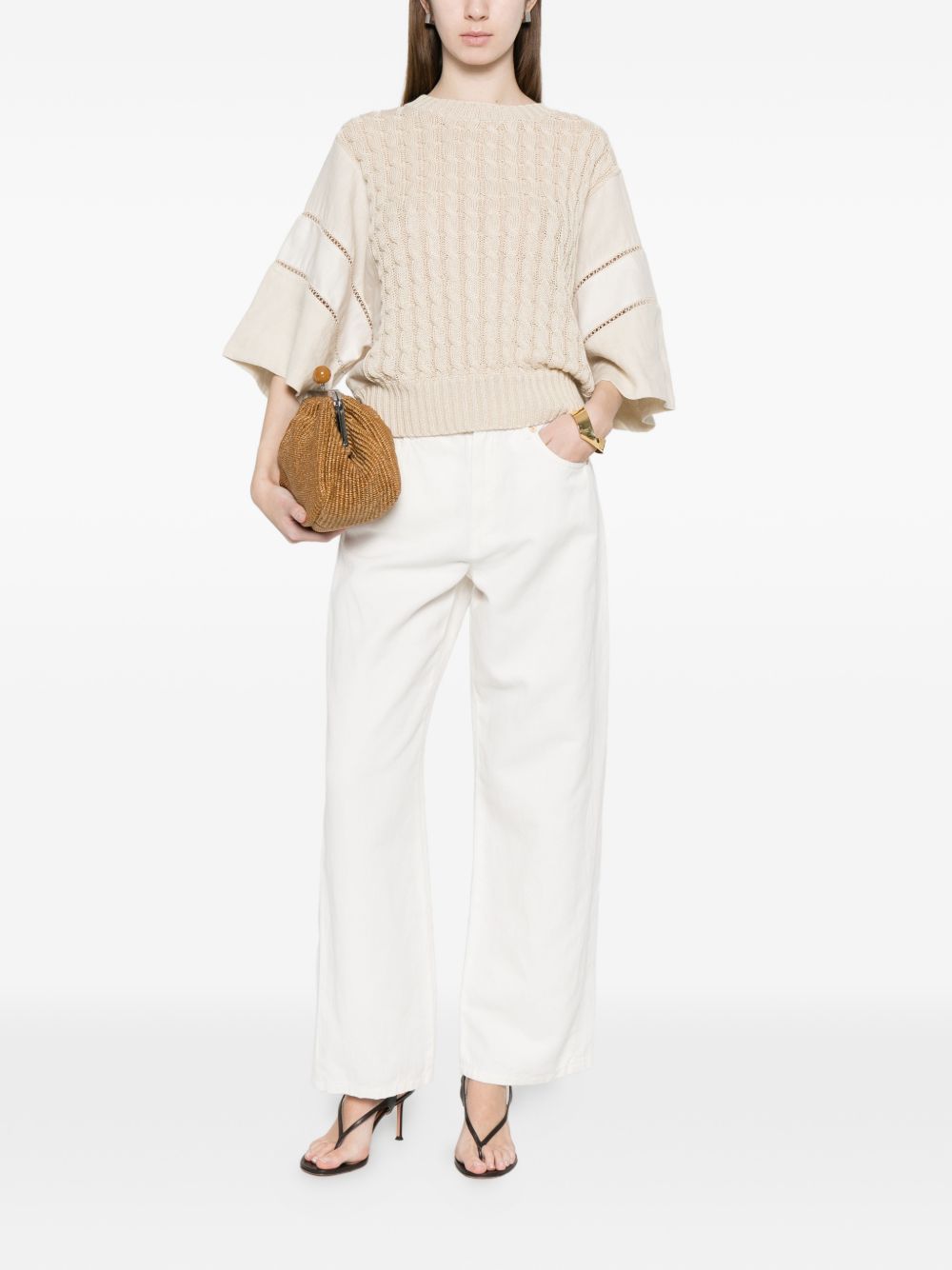 MAX MARA Maglia Scatola traforata in lino beige 