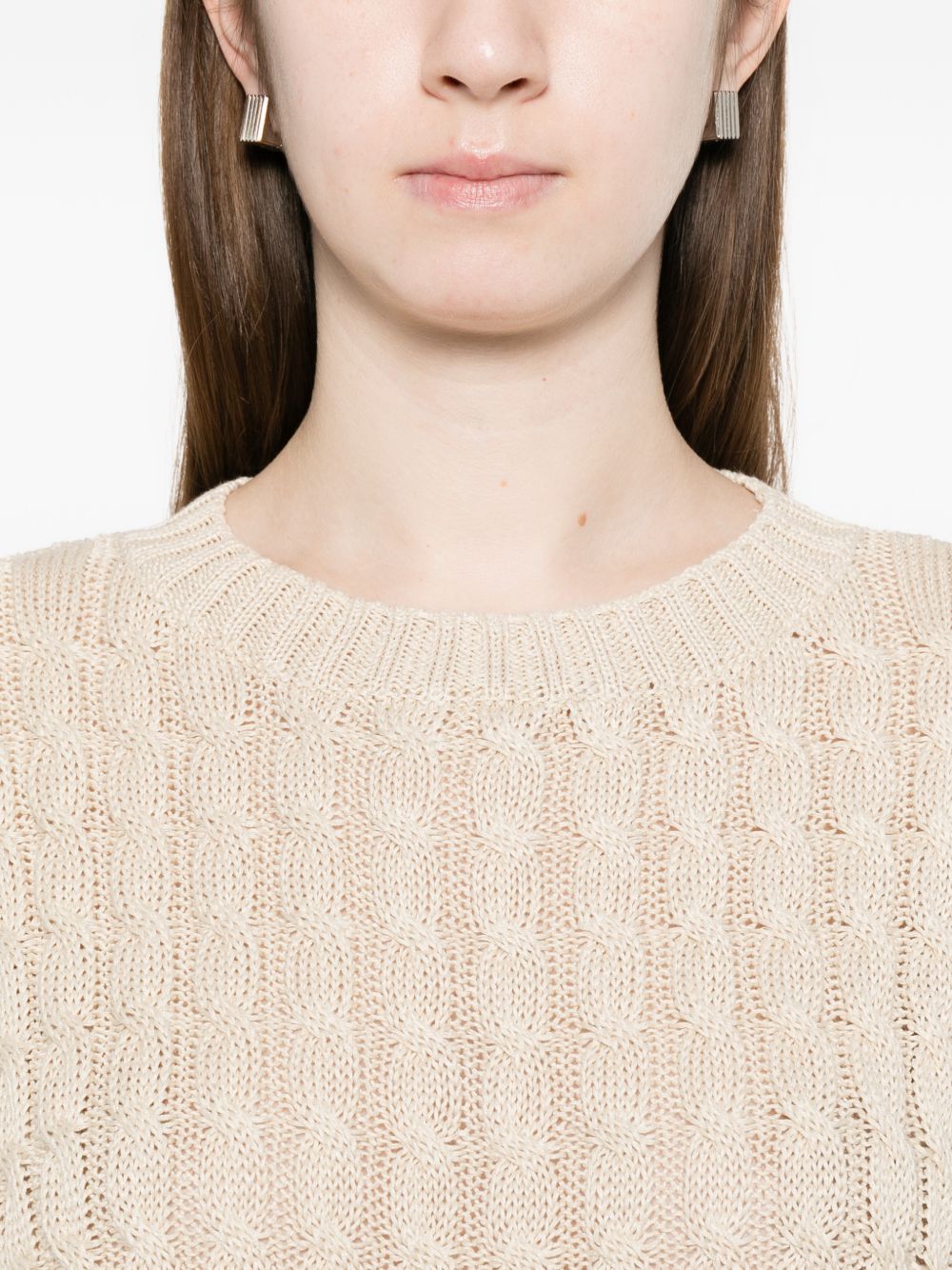 MAX MARA Maglia Scatola traforata in lino beige 