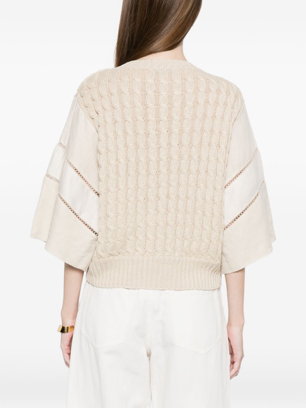 MAX MARA Maglia Scatola traforata in lino beige 