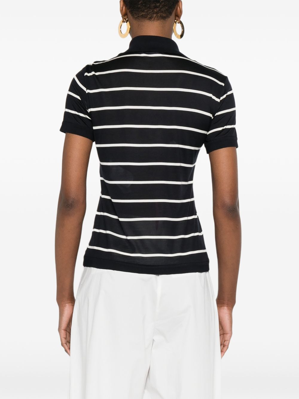 MAX MARA Polo a maniche corte blu navy a righe bianche 