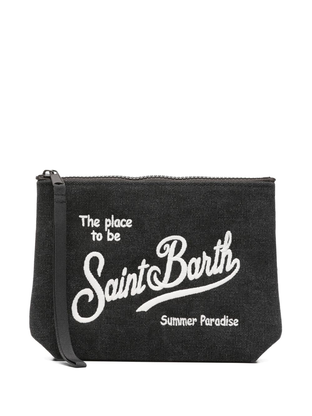 MC2 SAINT BARTH Clutch bag Alina nera con logo bianco cucito 