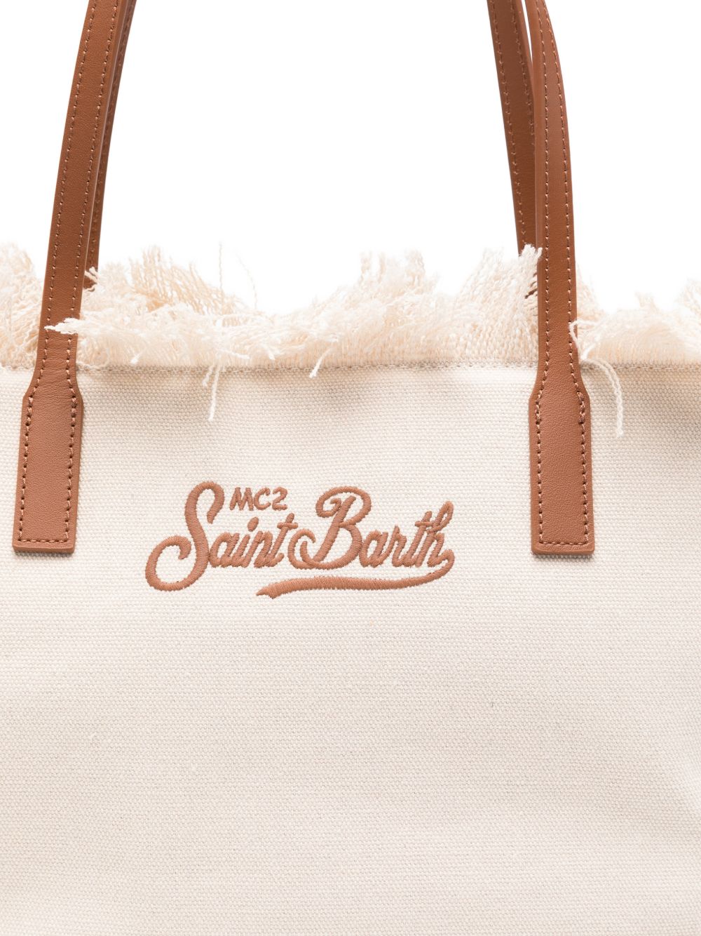 MC2 SAINT BARTH Borsa in cotone avorio City Bag Mid Fringe 