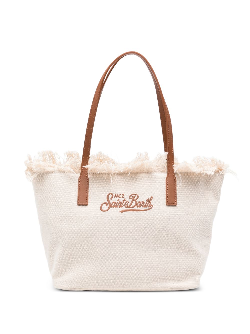 MC2 SAINT BARTH Borsa in cotone avorio City Bag Mid Fringe 