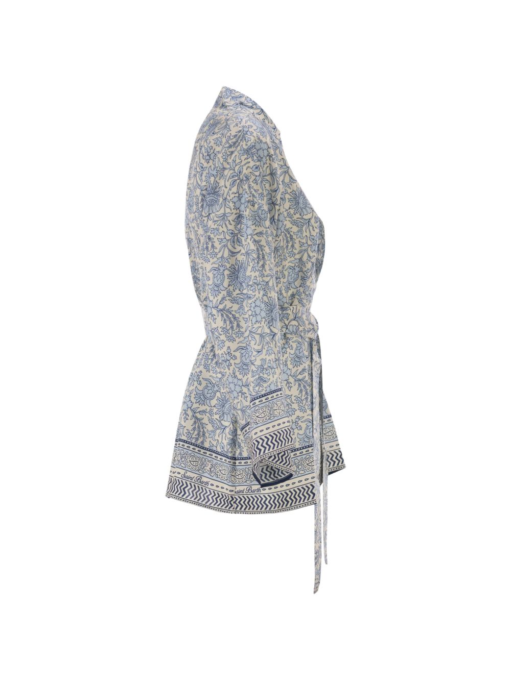 MC2 SAINT BARTH Kimono Carly in seta con fantasia azzurra 
