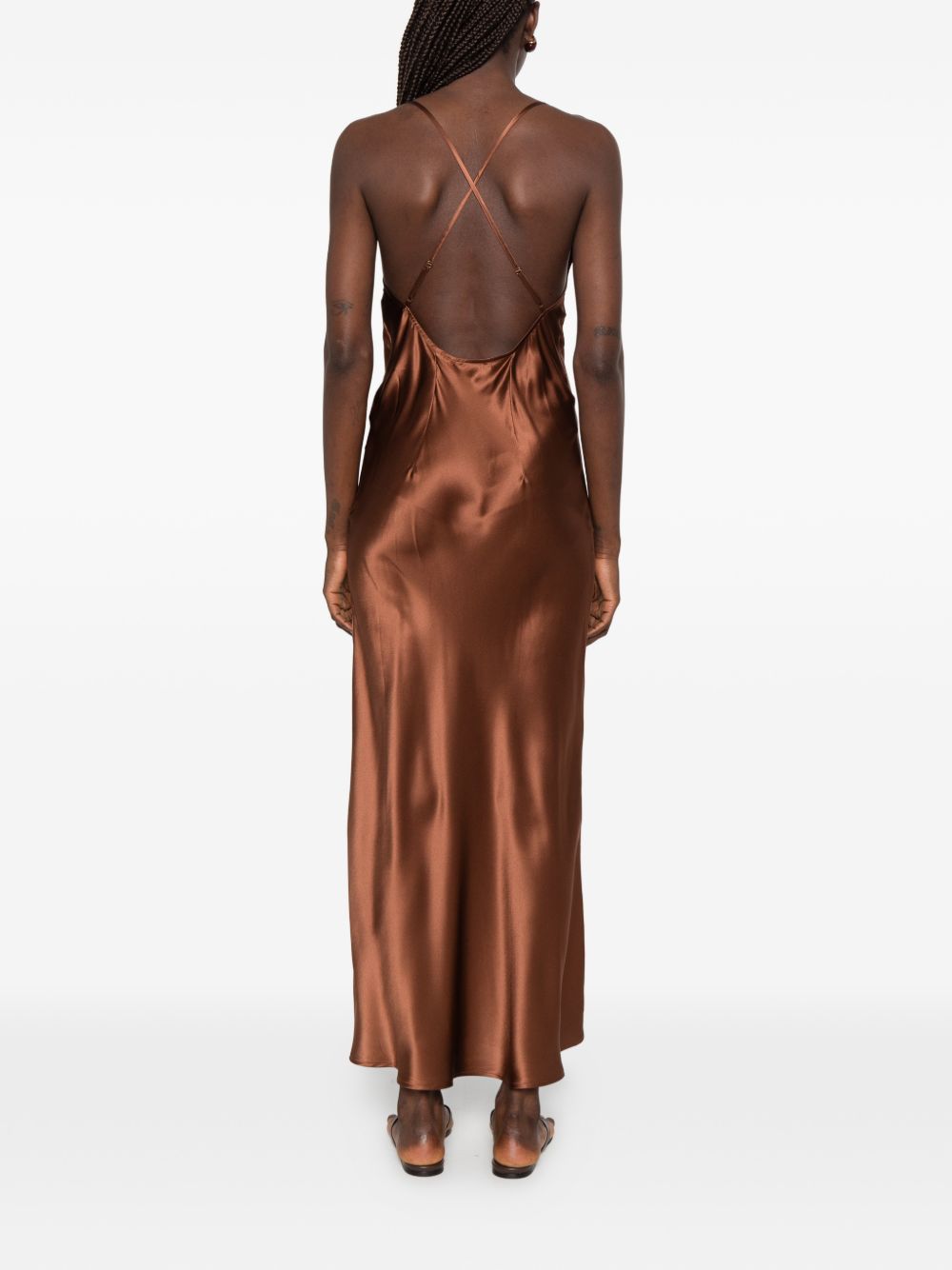 MC2 SAINT BARTH Abito midi Eydis in seta marrone con pizzo 