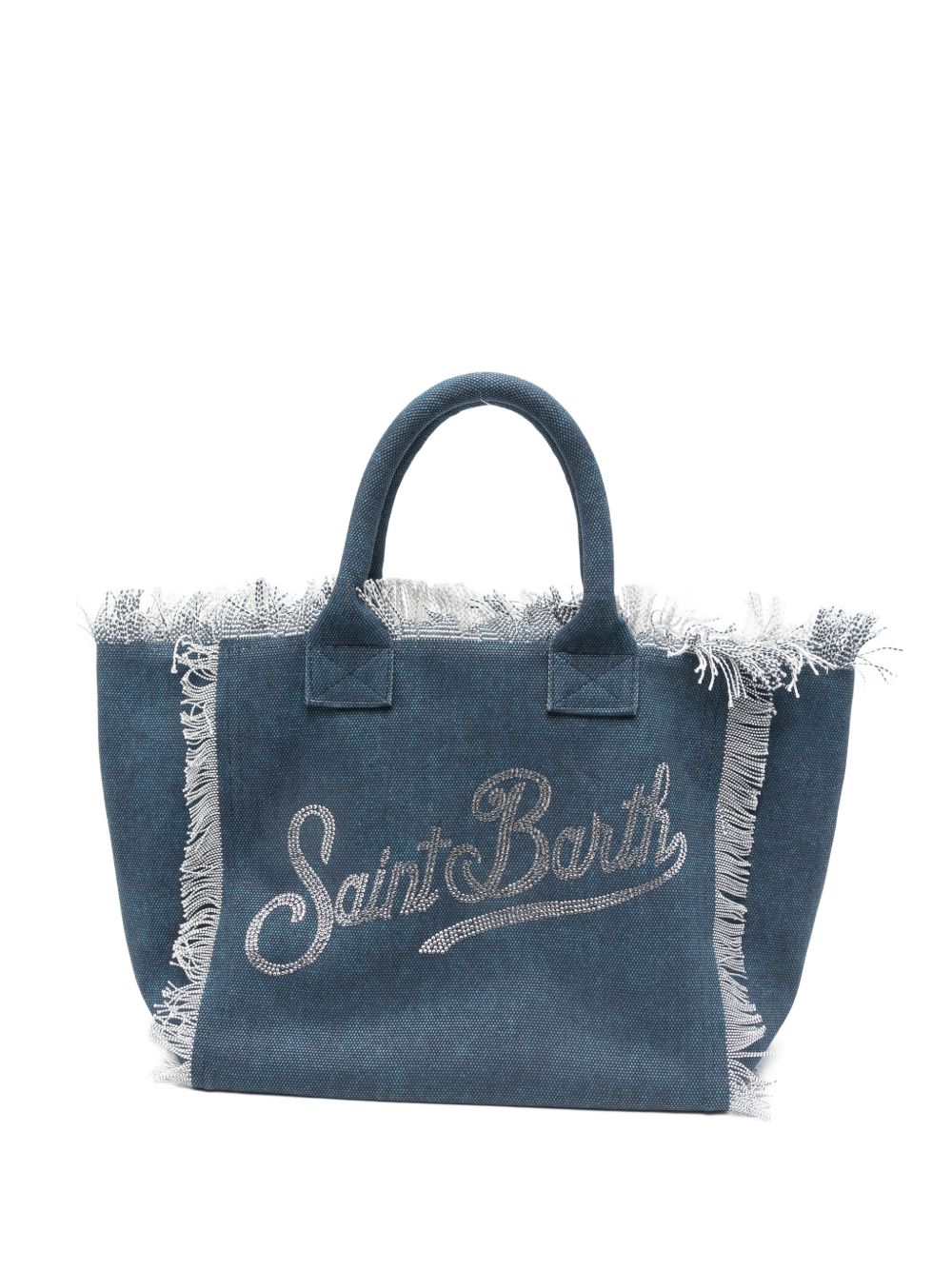 MC2 SAINT BARTH Borsa shopping Vanity con logo e dettagli sfrangiati blu 