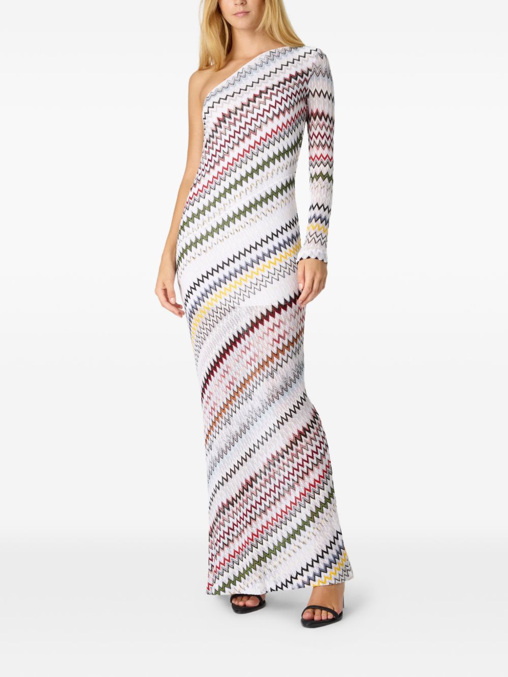 MISSONI Abito lungo monospalla bianco a righe 
