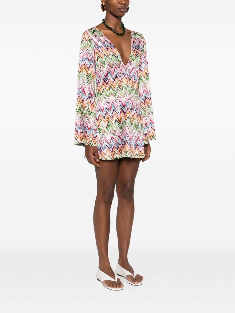 MISSONI Abito corto bianco/multicolore con scollo a V 