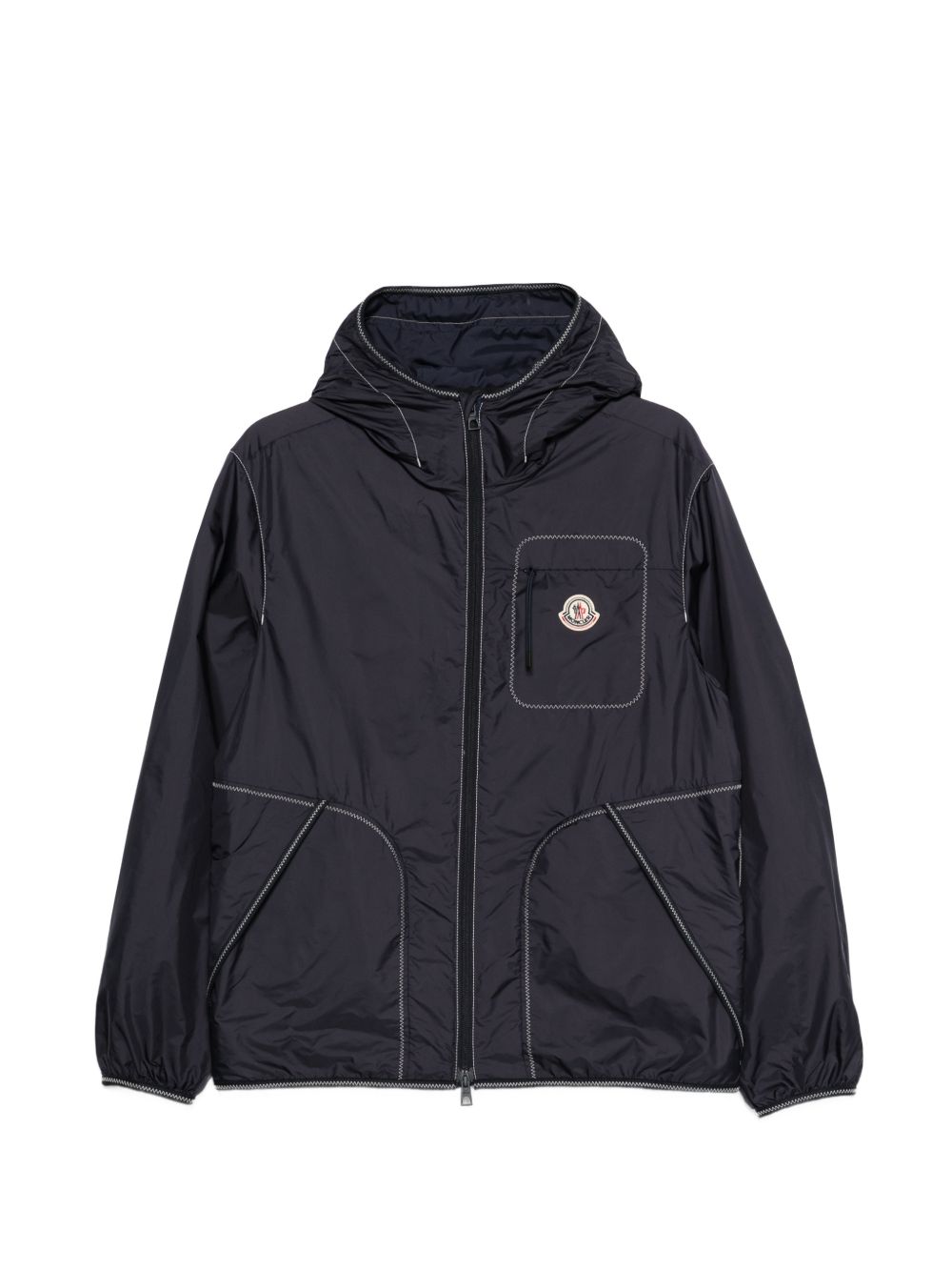 MONCLER Giacca a vento blu con cappuccio e zip 
