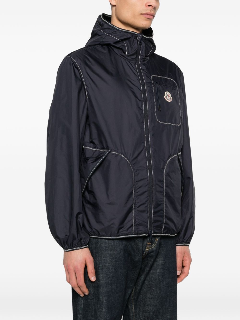 MONCLER Giacca a vento blu con cappuccio e zip 