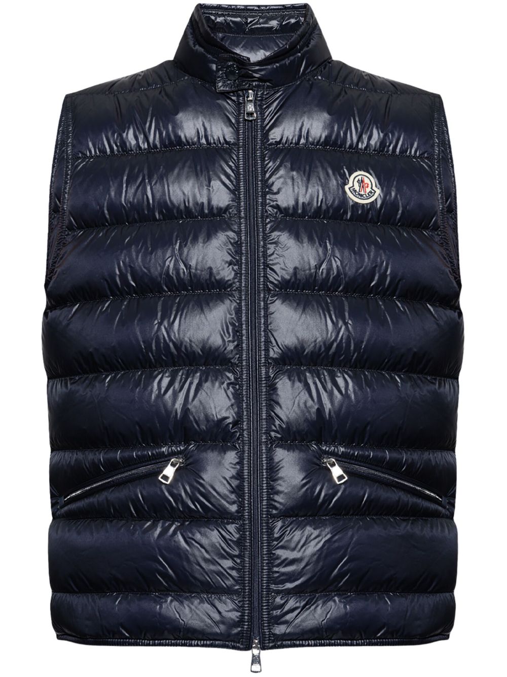 MONCLER Gilet trapuntato blu con logo 