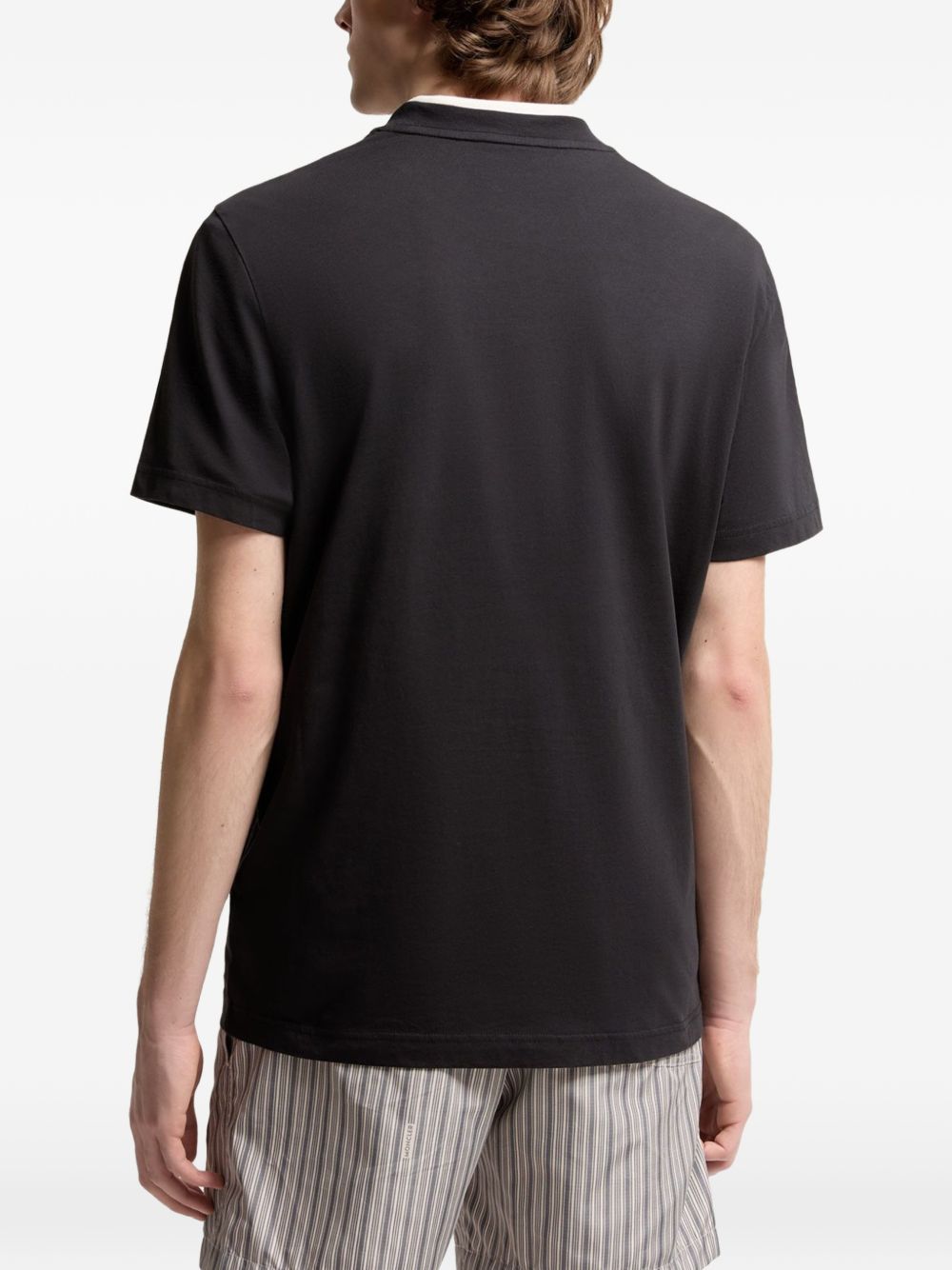 MONCLER T-shirt in cotone blu con triplo logo 