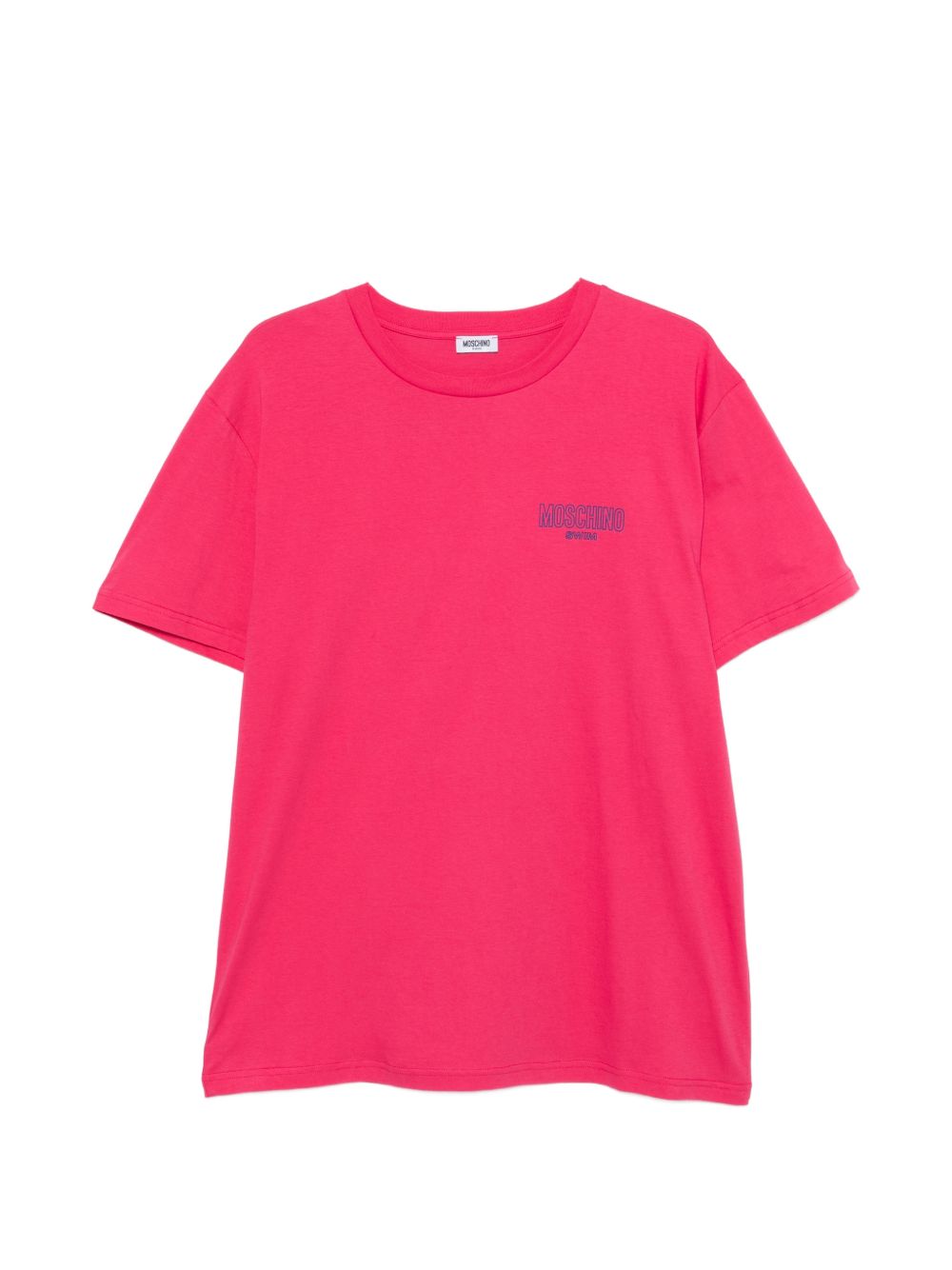 MOSCHINO SWIM T-shirt fucsia con logo sul petto 