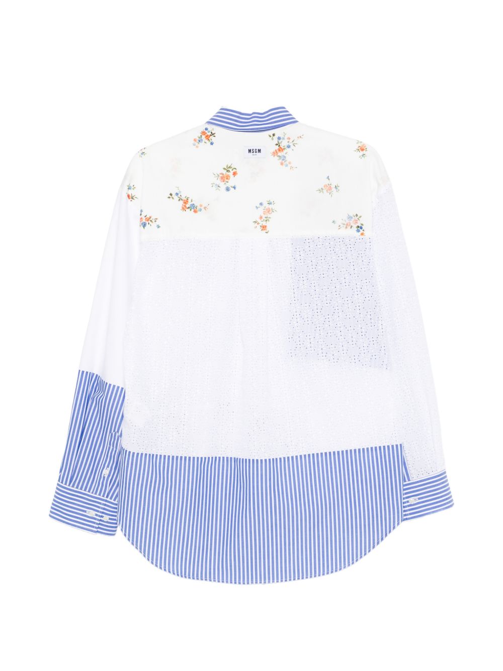 MSGM Camicia patchwork in popeline azzurro chiaro con dettagli in pizzo 